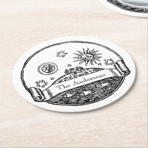 Porta-copo De Papel Redondo A lua de Sun do vintage Stars o desenho da terra