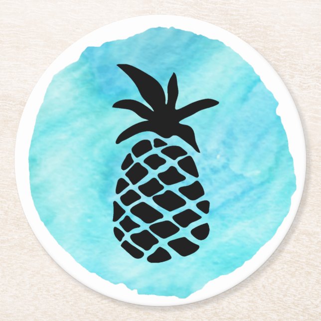 Porta-copo De Papel Redondo Abacaxi Azul Claro (Frente)