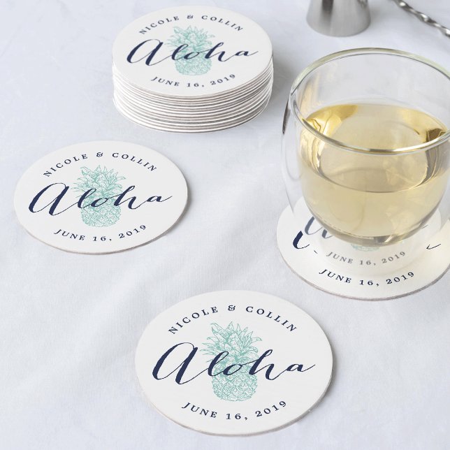 Porta-copo De Papel Redondo Abacaxi De Aquarela Tropical Aloha (Criador carregado)