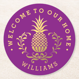 Porta-copo De Papel Redondo Abacaxi Dourado