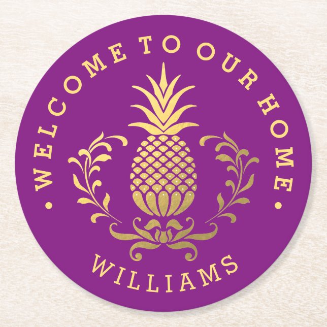 Porta-copo De Papel Redondo Abacaxi Dourado (Frente)