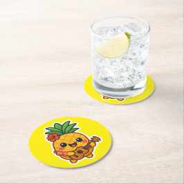Porta-copo De Papel Redondo Abacaxi Kawaii sorridente - Tropical