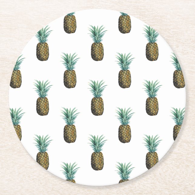 Porta-copo De Papel Redondo Abacaxi Tropical Aquarela (Frente)