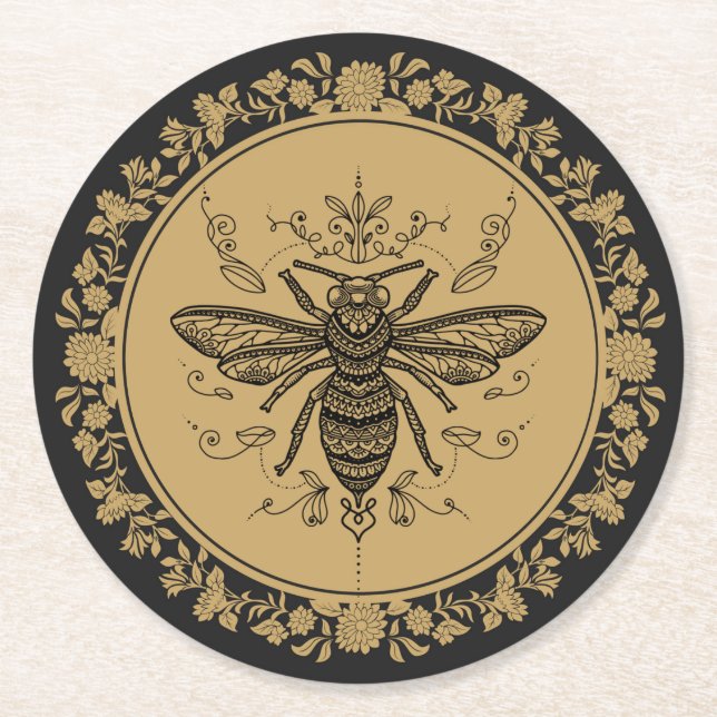 Porta-copo De Papel Redondo Abelha Negra rico  (Frente)