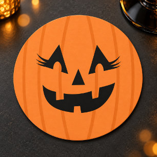 Porta-copo De Papel Redondo Abóbora com Cílios Laranja Feminina para Halloween