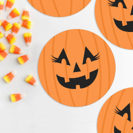 Porta-copo De Papel Redondo Abóbora com Cílios Laranja Feminina para Halloween