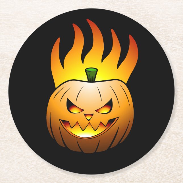 Porta-copo De Papel Redondo Abóbora de Halloween Jack O'lantern (Frente)