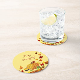 Porta-copo De Papel Redondo Abóbora E Folhas Coloridas