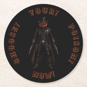 Porta-copo De Papel Redondo Abóbora sinistra Xerife Cowboy Jack-o'-Lantern Gr