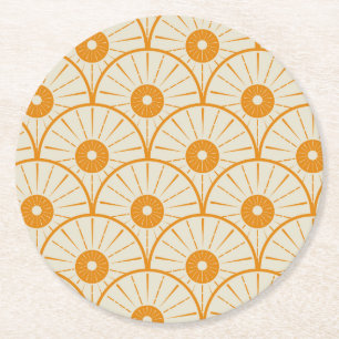 Porta-copo De Papel Redondo Abstrato Art Deco Sun Padrão Laranja