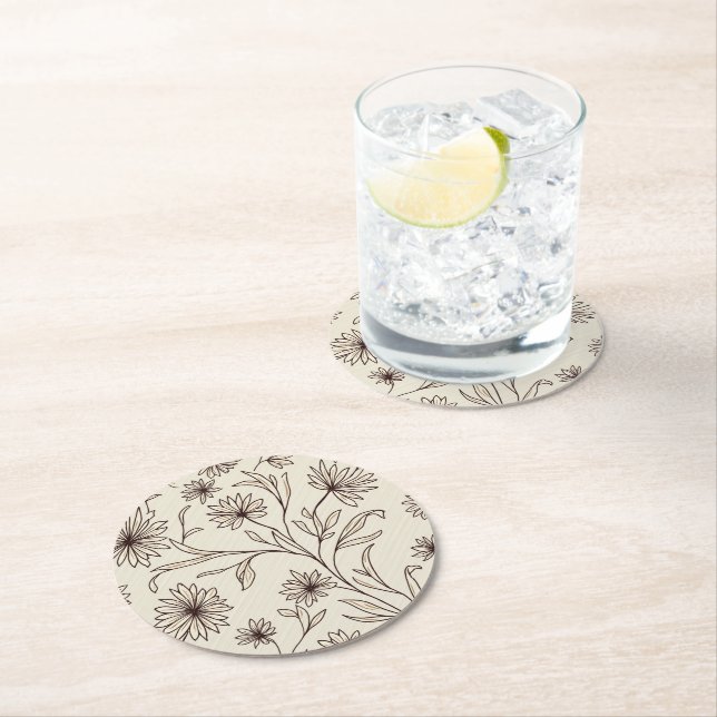 Porta-copo De Papel Redondo Abstrato floral porta copos (Insitu)