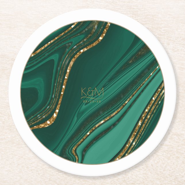 Porta-copo De Papel Redondo Abstrato Glitter Strata Wedding Green ID903 (Frente)