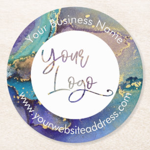 Porta-copo De Papel Redondo Abstrato líquido Dourado multicolor Art Seu logot