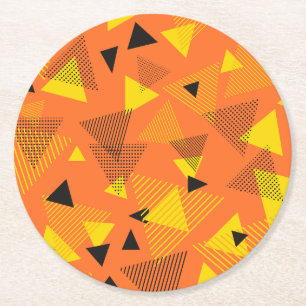 Porta-copo De Papel Redondo Abstrato Modern Art Triangs Orange Yellow