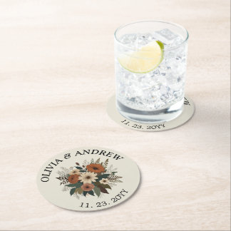 Porta-copo De Papel Redondo Acentos florais elegantes e paleta de cores