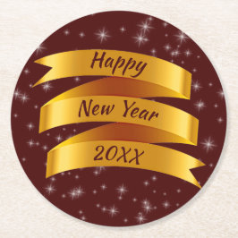 Porta-copo De Papel Redondo Adicionar Fita Dourada do Feliz ano novo de Texto 