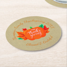 Porta-copo De Papel Redondo Adicionar Nome da Família Texto Ação de Graças