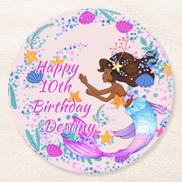 Porta-copo De Papel Redondo Adicionar Nome Texto Sereia Rosa Rosa Mão-rosa Par