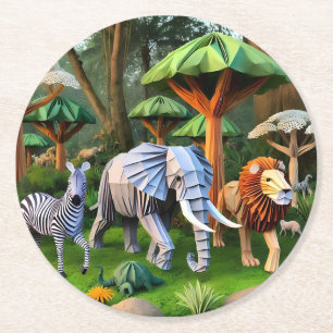 Porta-copo De Papel Redondo  African animals in origame