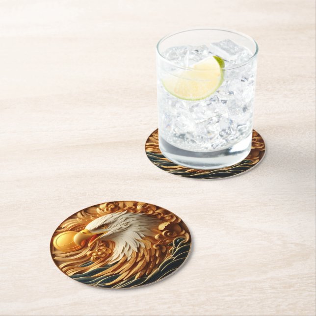 Porta-copo De Papel Redondo Águia Majestosa Agarrando uma Bola (Insitu)