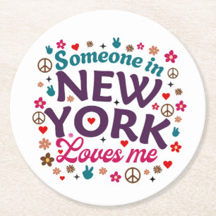 Porta-copo De Papel Redondo Alguém em Nova York Me Ama Design Retrô Divertido