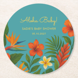 Porta-copo De Papel Redondo Aloha Baby! Chic Tropical Baby Shower