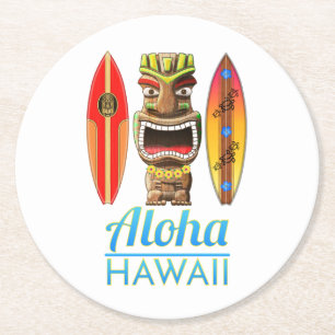 Porta-copo De Papel Redondo Aloha Havaí Tiki havaiano que surfa