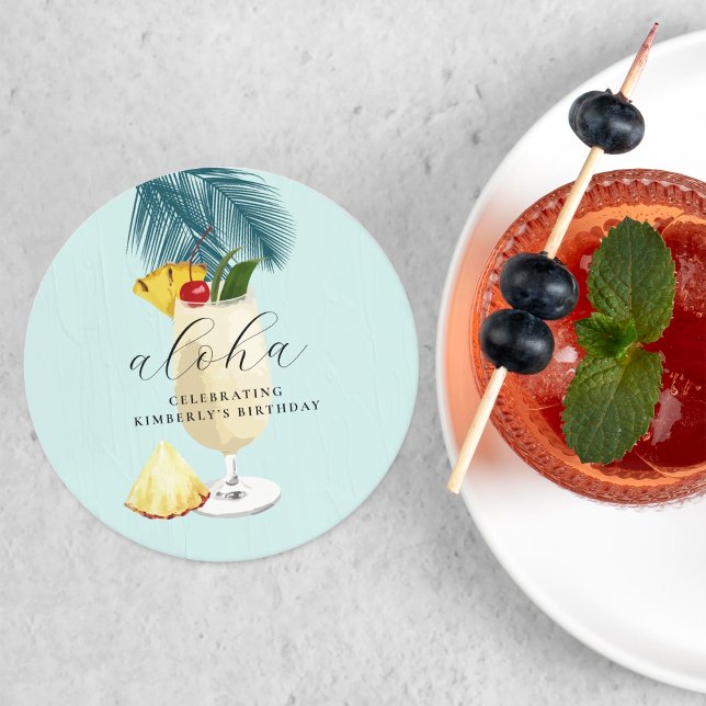 Porta-copo De Papel Redondo Aloha Pina Colada Festa de aniversário de coquetel (Criador carregado)