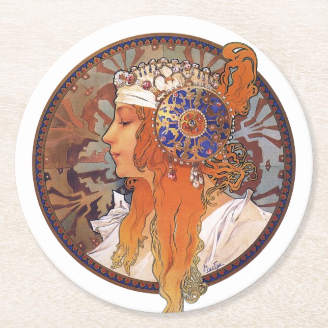 Porta-copo De Papel Redondo Alphonse Mucha (Frente)