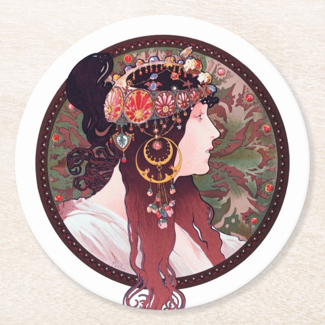 Porta-copo De Papel Redondo Alphonse Mucha (Frente)