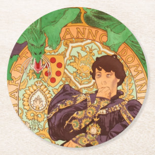 Porta-copo De Papel Redondo Alphonse Mucha Prince e Dragon