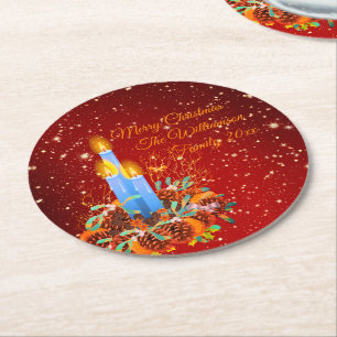 Porta-copo De Papel Redondo Alterar Nomes Vermelho + Velas Personalizar Natal