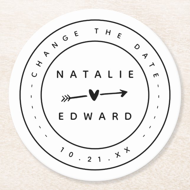 Porta-copo De Papel Redondo Alterar o adiamento do cancelamento do casamento d (Frente)