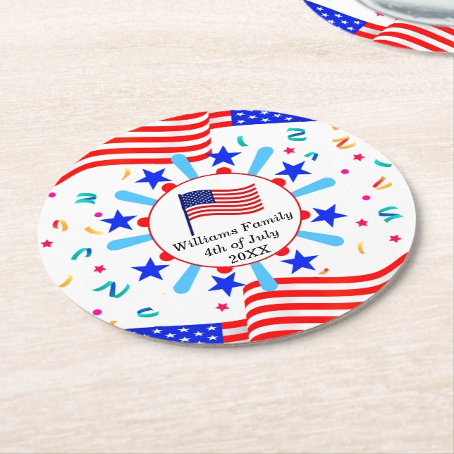 Porta-copo De Papel Redondo Alterar qualquer texto EUA Sinalizar Independência (Angulado)