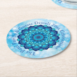 Porta-copo De Papel Redondo Alterar Texto Correspondente a Diwali Blue Round P