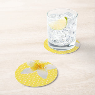 Porta-copo De Papel Redondo Amarelo tropical elegante do teste padrão   da