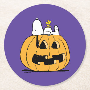 Porta-copo De Papel Redondo Amendoins  Estopia e Woodstock Jack-O-Lanterna