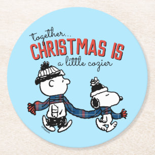 Porta-copo De Papel Redondo Amendoins Snoopy & Charlie Brown Winter Scarf