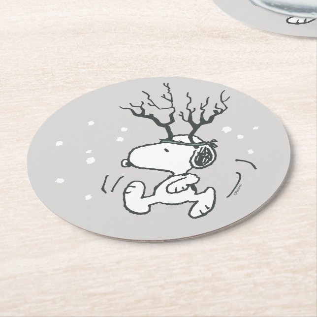 Porta-copo De Papel Redondo Amendoins | Snoopy Reindeer (Angulado)