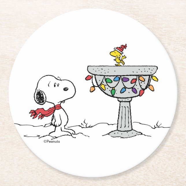 Porta-copo De Papel Redondo Amendoins | Snoopy & Woodstock congelado (Frente)