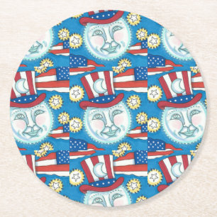 PORTA-COPO DE PAPEL REDONDO AMERICANA PATRIÓTICO DE ARTE FOLK NA LUA