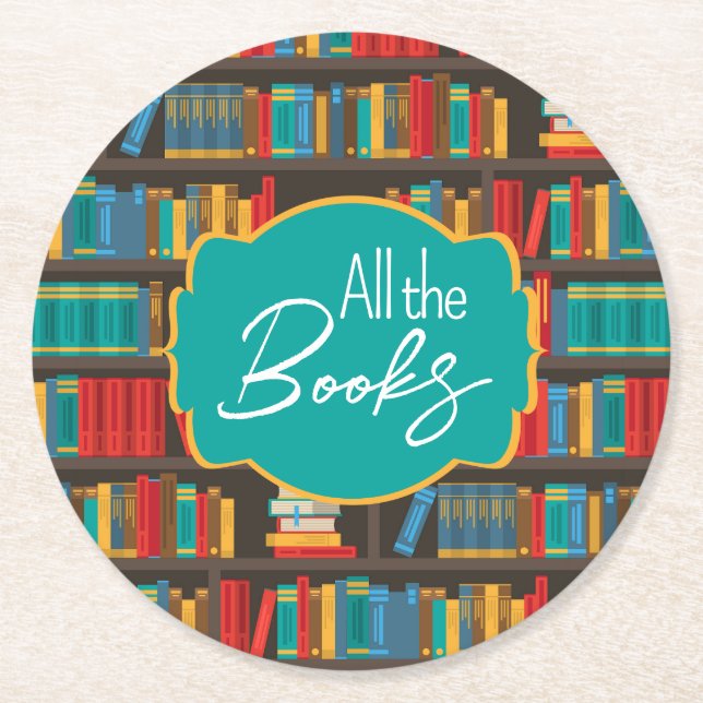 Porta-copo De Papel Redondo Amor de Leitura na estante (Frente)