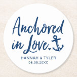 Porta-copo De Papel Redondo Ancorado No Casamento Náutico De Praia Do Amor<br><div class="desc">Adicione um toque atencioso ao dia do seu casamento com estas portas copos de temas náuticos personalizadas com os seus nomes e data.</div>