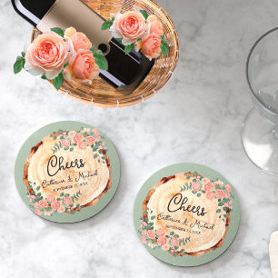 Porta-copo De Papel Redondo Anéis de Latido de Madeira Russos Cor de Água Rosa