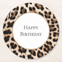 Aniversário Brilho Dourado Animal Leopardo Creme