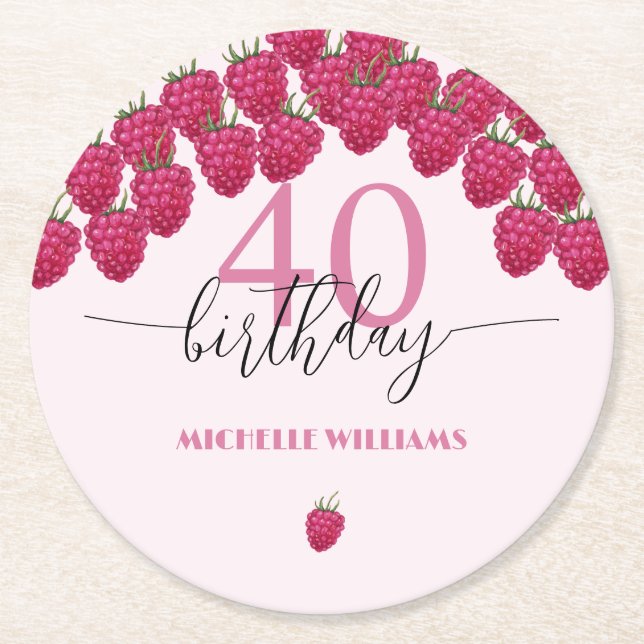 Porta-copo De Papel Redondo Aniversário da Caligrafia por Aquarela Rosa (Frente)