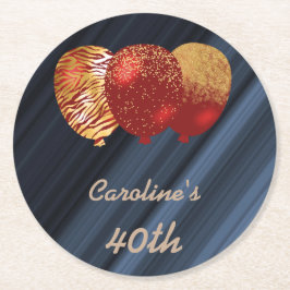 Porta-copo De Papel Redondo aniversário de 40 anos de Balões Glitter Dourados
