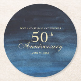 Porta-copo De Papel Redondo Aniversário de 50 anos de casamento azul marinho
