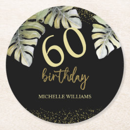 Porta-copo De Papel Redondo Aniversário de Caligrafia de Palma Dourada Brilhan