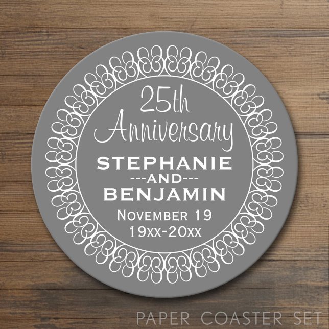 Porta-copo De Papel Redondo Aniversário de Casamento de 25 Personalizado (Custom Coaster)